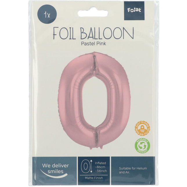 Palloncino Foil Figura 0 Rosa Pastello XL 86cm vuoto