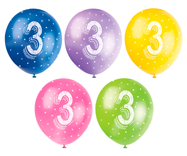 Palloncini 3 anni Coriandoli 30cm 5pz