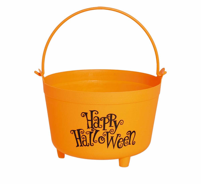 Secchiello per caramelle di Halloween arancione Happy Halloween 30 cm