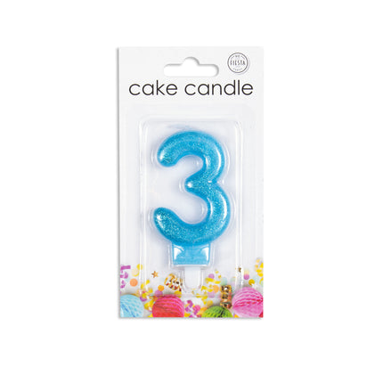 Candela 3 Anni Blu Glitter 7cm