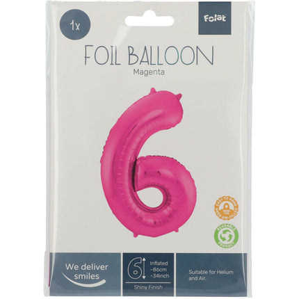 Palloncino Foil Figura 6 Fucsia Metallizzato XL 86cm vuoto