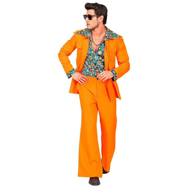 Costume Disco 70S Arancione Uomo Fiori