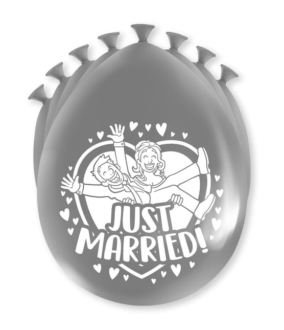 Palloncini "Just Married" argento 30cm 8pz.