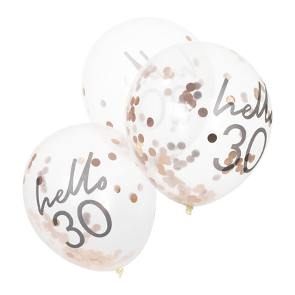 Palloncini con coriandoli oro rosa 30 anni 30cm 5pz