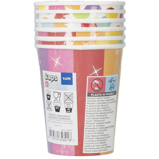 Tazze di Buon Compleanno Coriandoli Arcobaleno 250ml 6pz