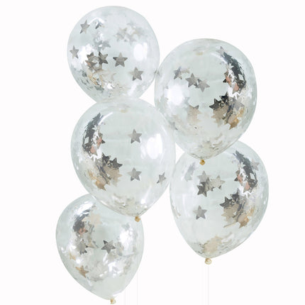 Palloncini coriandoli argento stelle 30cm 5pz