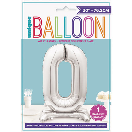 Palloncino in foil Figura 0 Silver Standard 76 cm