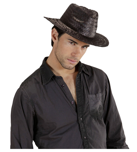 Cappello da cowboy in paglia nera