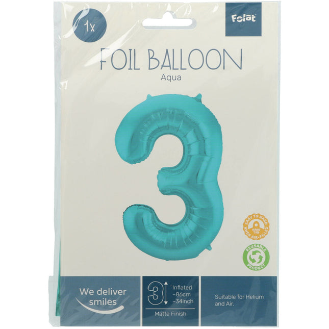 Palloncino in foil Figura 3 Verde menta pastello XL 86 cm vuoto