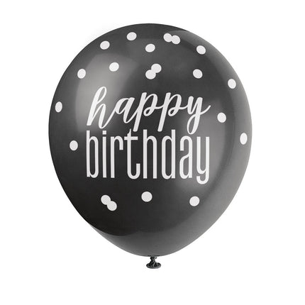 Palloncini di compleanno Happy Birthday Dots Black 30cm 6pcs