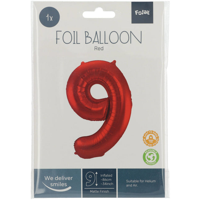 Palloncino Foil Figura 9 Rosso Opaco XL 86cm vuoto