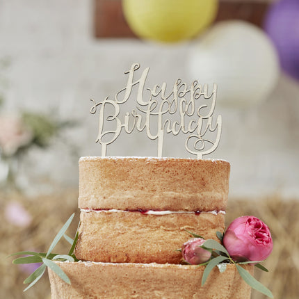 Cake topper Happy Birthday Legno 12,5 cm