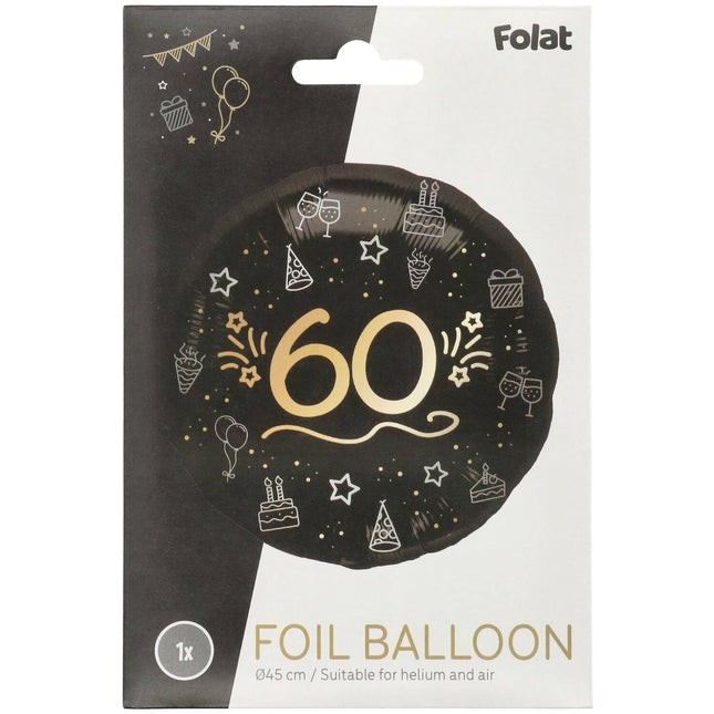 Palloncino ad elio 60 anni nero oro vuoto 45 cm