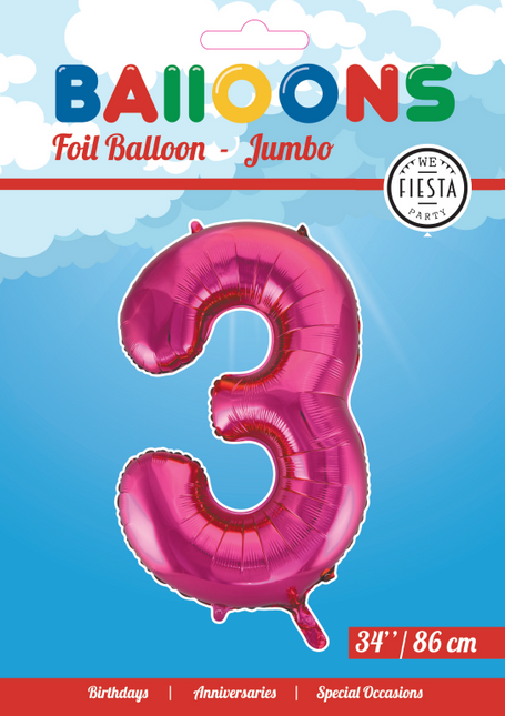 Palloncino Foil Figura 3 Fucsia XL 86cm vuoto