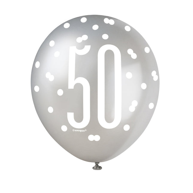 Palloncini 50 anni a pois neri 30cm 6pz