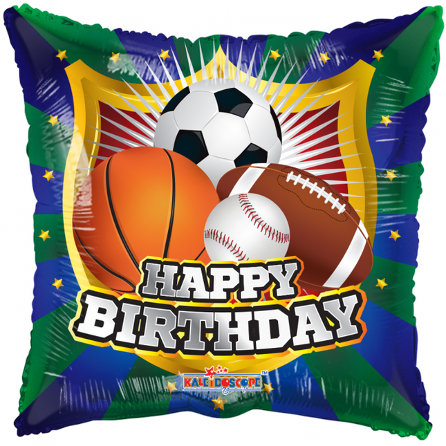 Palloncino ad elio quadrato Happy Birthday Sport 45 cm vuoto