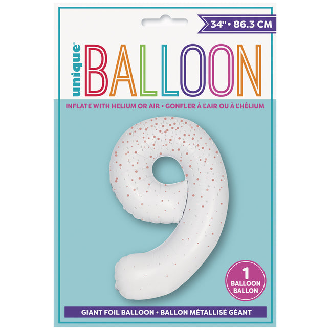 Palloncino 9 anni a pois bianchi 86 cm