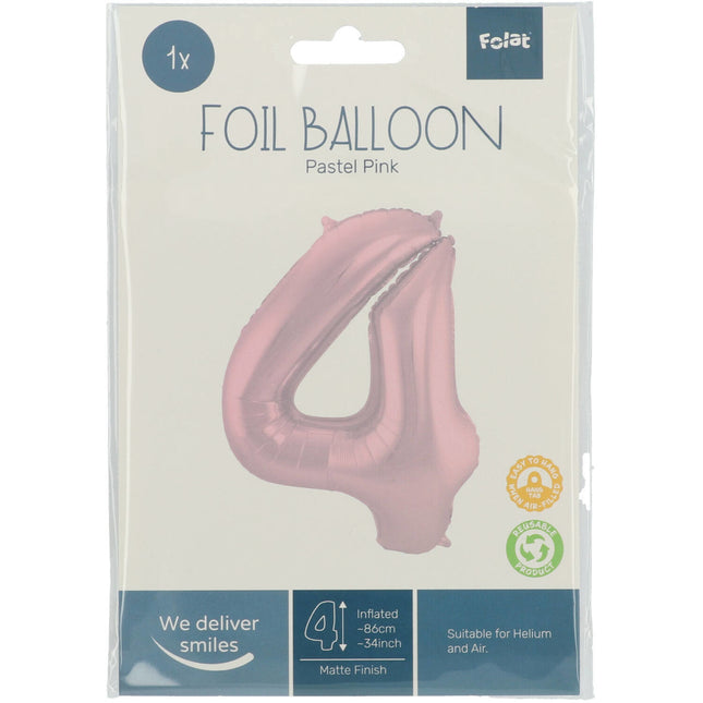 Palloncino Foil Figura 4 Rosa Pastello XL 86cm vuoto