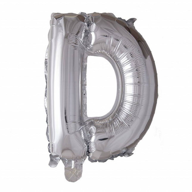 Palloncino in foil Lettera D Argento 41cm con cannuccia