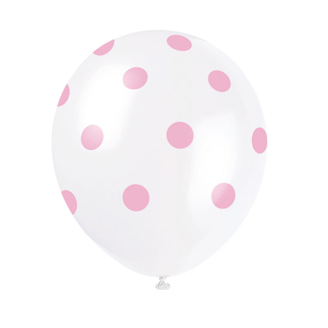 Palloncini bianchi a pois rosa chiaro 30 cm 6 pezzi