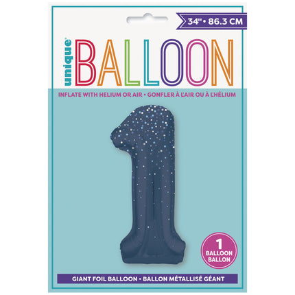 Palloncino a 1 anno con figura blu scuro a pois 86 cm