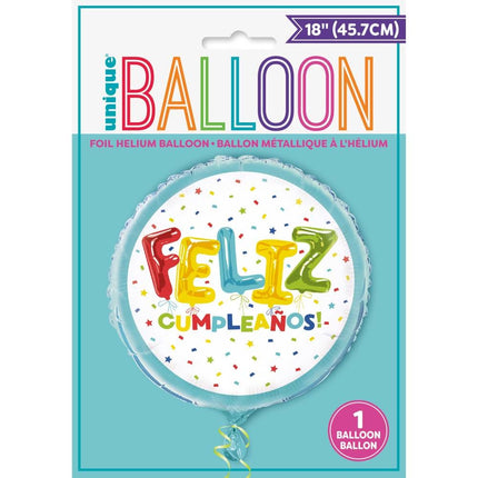 Palloncino ad elio Feliz Cumpleanos 45cm vuoto