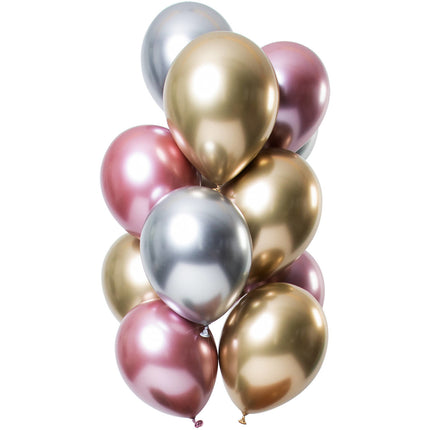 Palloncini Argento, Oro e Rosa Mix Cromo 33cm 12pz