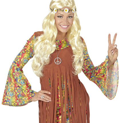 Parrucca Hippie 60S bionda con fascia floreale