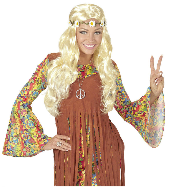 Parrucca Hippie 60S bionda con fascia floreale