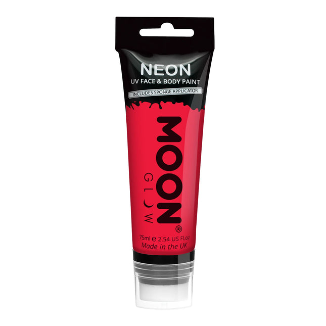 Moon Glow Neon UV Face Paint con applicatore a spugna Rosso Intenso 75ml