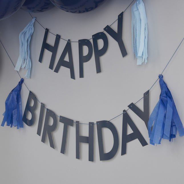 Nappe blu Happy Birthday Garland 1,5m