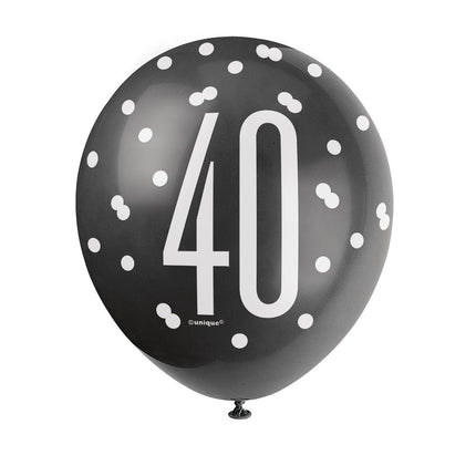 Palloncini 40 anni a pois neri 30cm 6pz