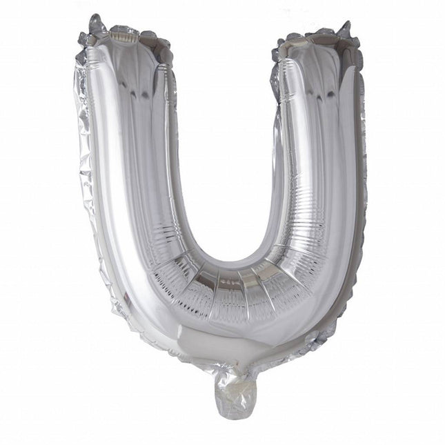 Palloncino in foil Lettera U Argento 41cm con cannuccia