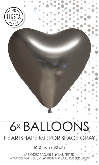 Palloncini Cuore Grigio 30cm 6pz