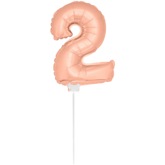 Palloncino in foil Figura 2 Oro Rosa 36cm con bastoncino