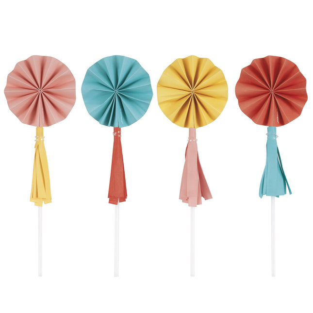 Toppers per cupcake colorati Mini ventaglio con nappe 8 pezzi