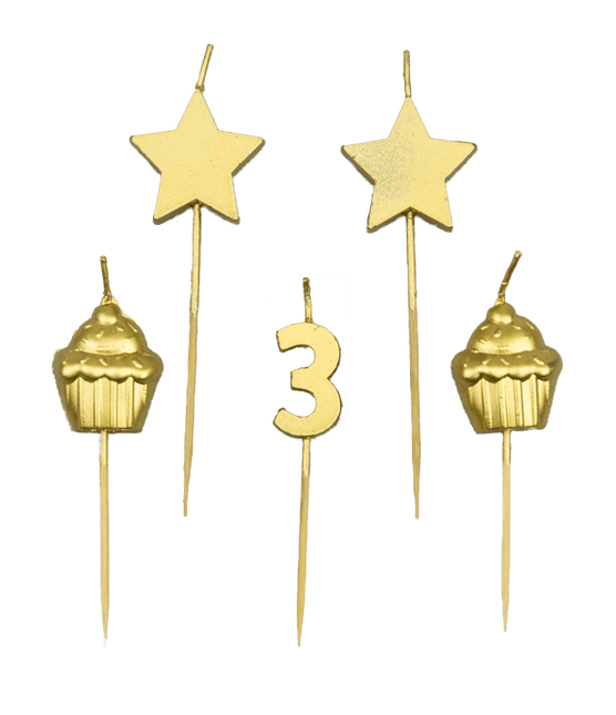 Candele 3 anni Cupcake Oro 17,5 cm