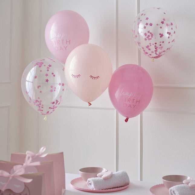 Palloncini di buon compleanno rosa 5 pezzi