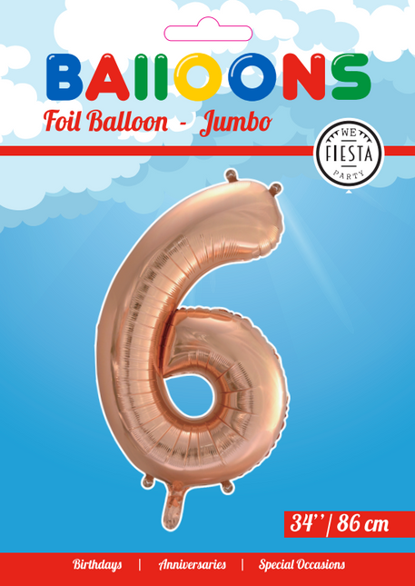 Palloncino in foil Figura 6 Rose Gold XL 86cm vuoto