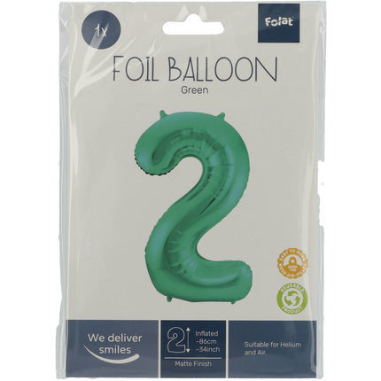 Palloncino Foil Figura 2 Verde Opaco XL 86cm vuoto