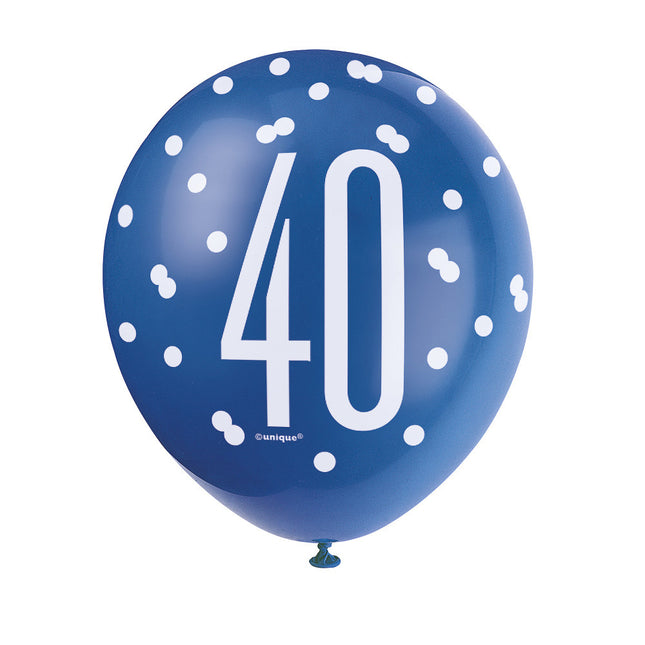 Palloncini 40 anni a pois blu 30 cm 6 pezzi