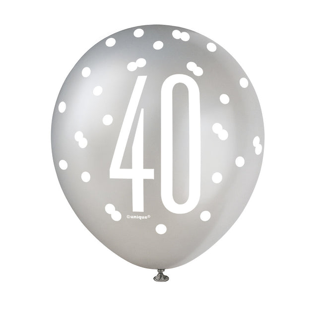 Palloncini 40 anni a pois neri 30cm 6pz