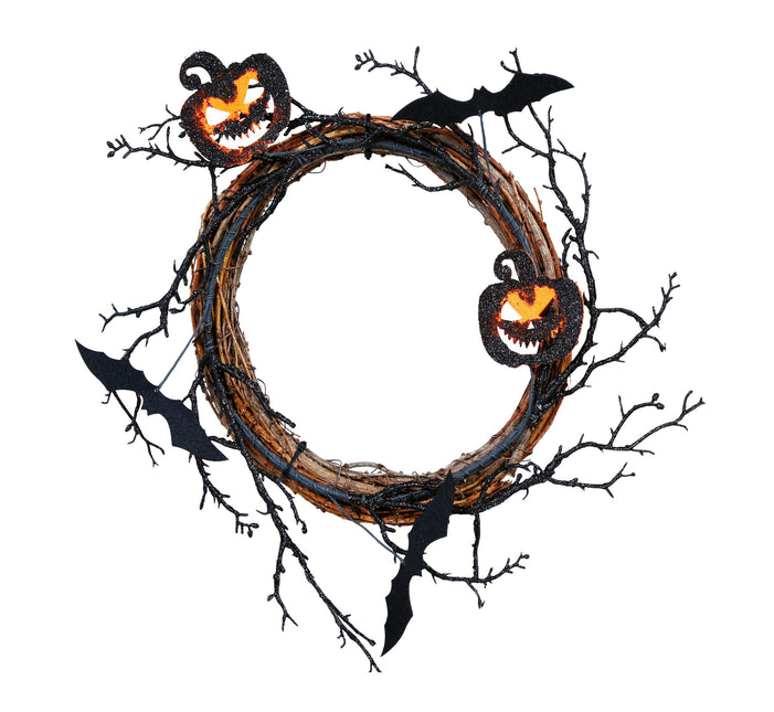 Corona di Halloween con zucche e pipistrelli 30 cm