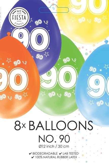 Palloncini colorati 90 anni 30 cm 8 pezzi