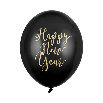 Palloncini neri Happy New Year 30 cm 6 pezzi