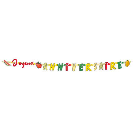 Ghirlanda di lettere frutta Joyeux Anniversaire in cartone 3m