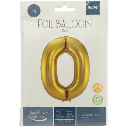 Palloncino Foil Figura 0 Oro Metallizzato XL 86cm vuoto