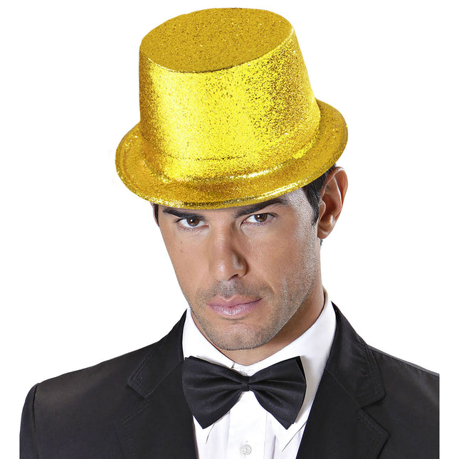 Cappello alto glitterato oro