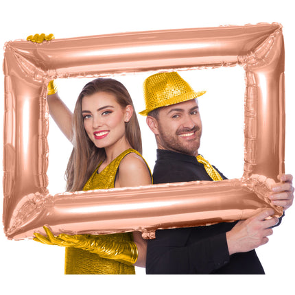 Cornice per foto con palloncini in foil oro rosa 85 cm