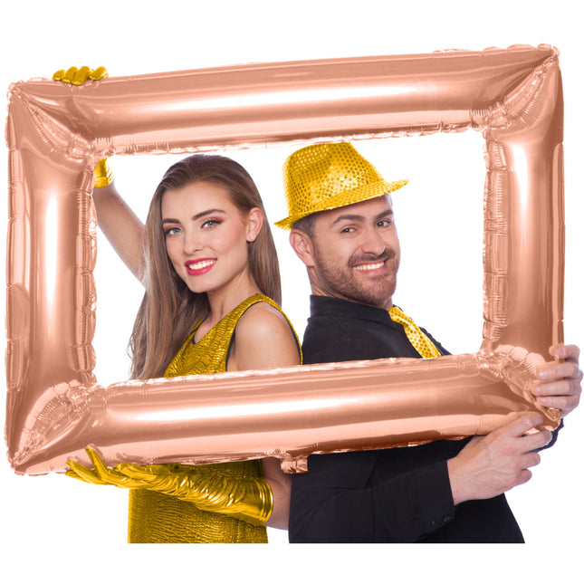 Cornice per foto con palloncini in foil oro rosa 85 cm